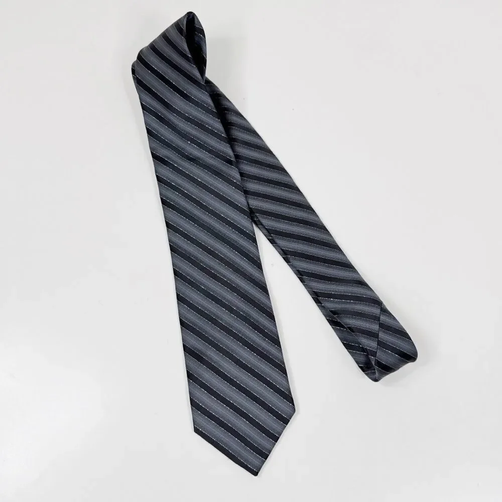 Stanford Stripped Neck Tie Grey Black Metallic‎ Silver